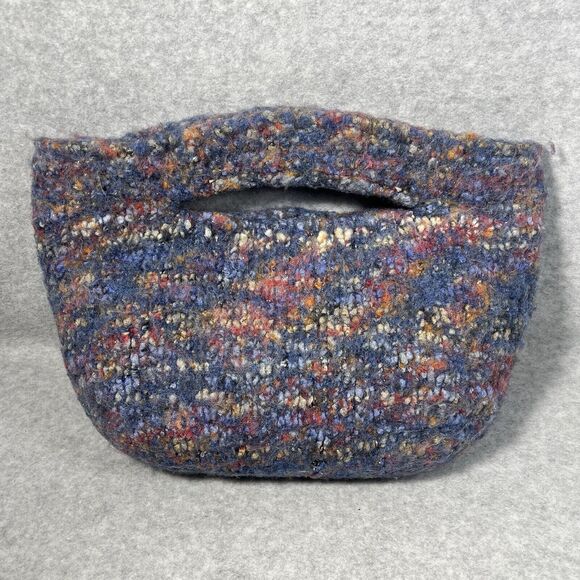 Handcrafted Purse Clutch Bag Blue Gray Knitted Wool Felt Artisan 13” x 9” Boho - Picture 1 of 14